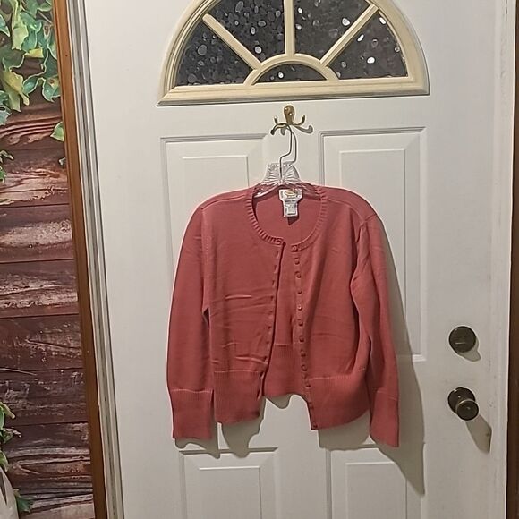 Ladies Small Talbots Petites Egyptian Cotton Button Down Rose Colored Sweater - Picture 1 of 7